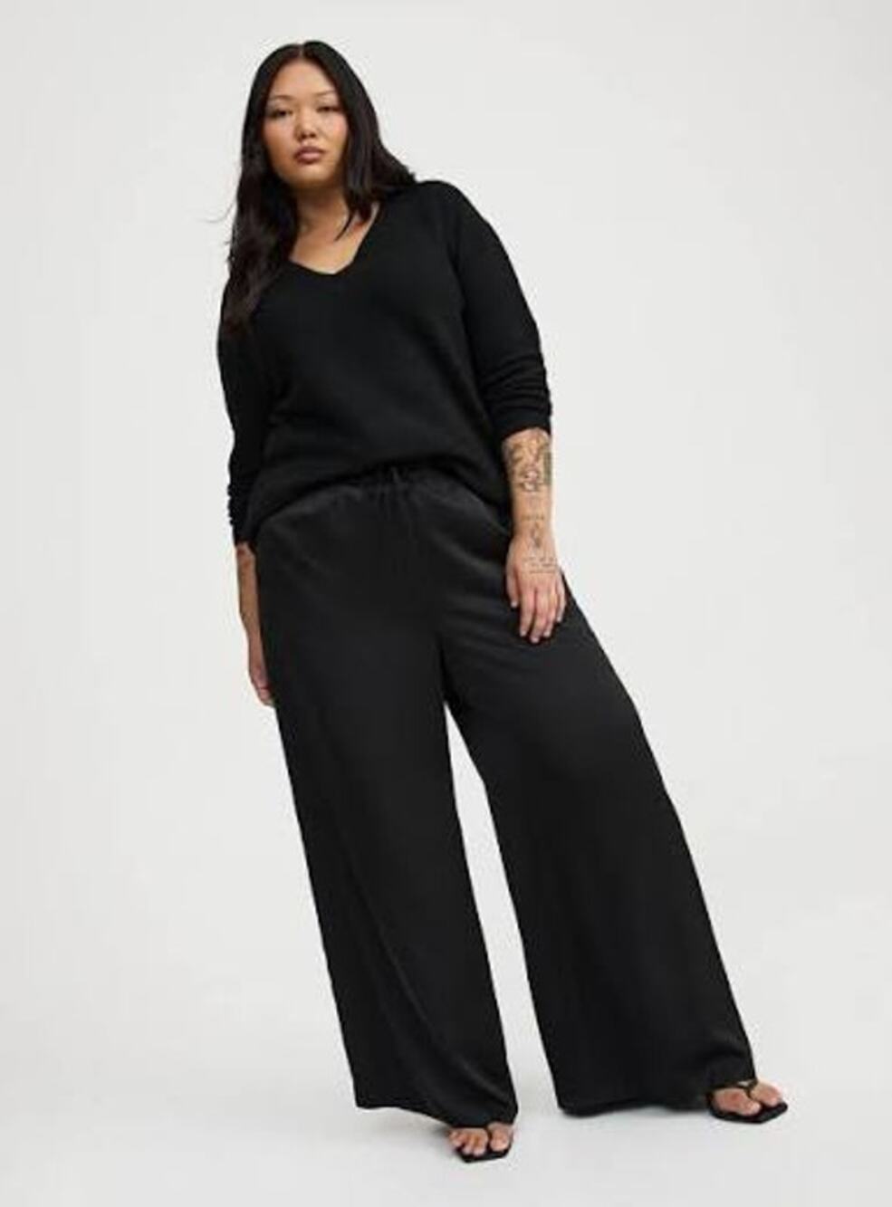 Torrid Womens Satin Pants High Rise Wide Leg Capsule Elevated Basics Black 2R